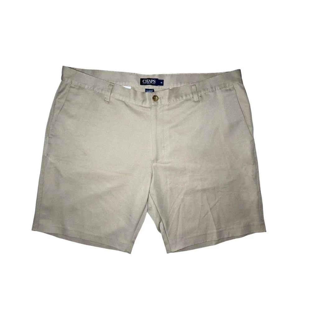 Chaps Golf Shorts Men Size 40 Tan Khaki Flat Front Performance Polyester Casual
